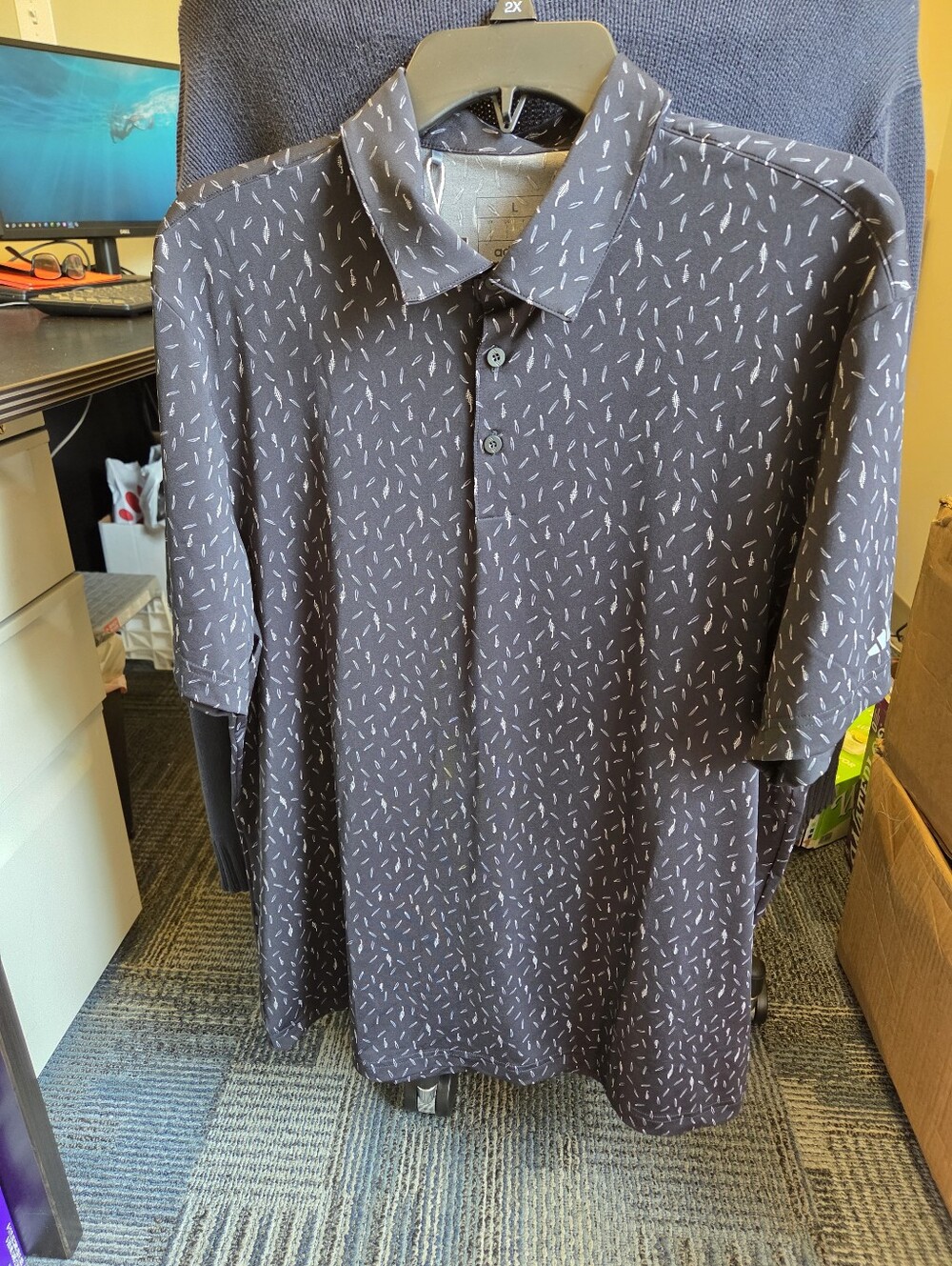 Adidas Ultimate365 Allover Golf Polo-Mens Size Large--NWT-Black Feather Print